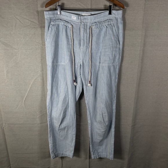Anthropologie Pants - Anthropologie Blue White Striped Linen Blend Drawstring Pants Womens Medium‎